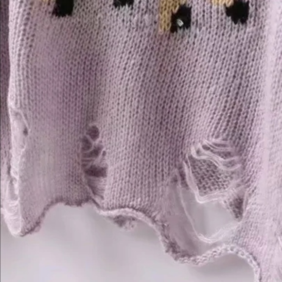 Distressed Bambi Crew Neck Knit Sweater Purple - Picture 3 of 5